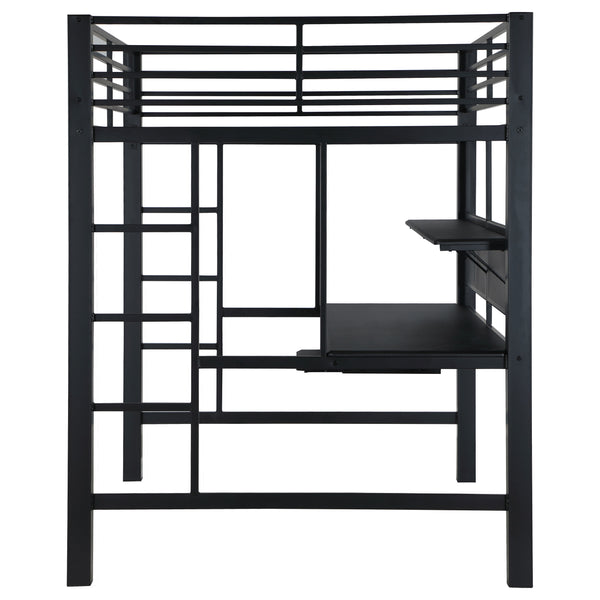 English Elm Ranier Black Metal Full Loft Bed with Built-In Workstation, Industrial Space-Saving Design, 71.75" H B062S00839