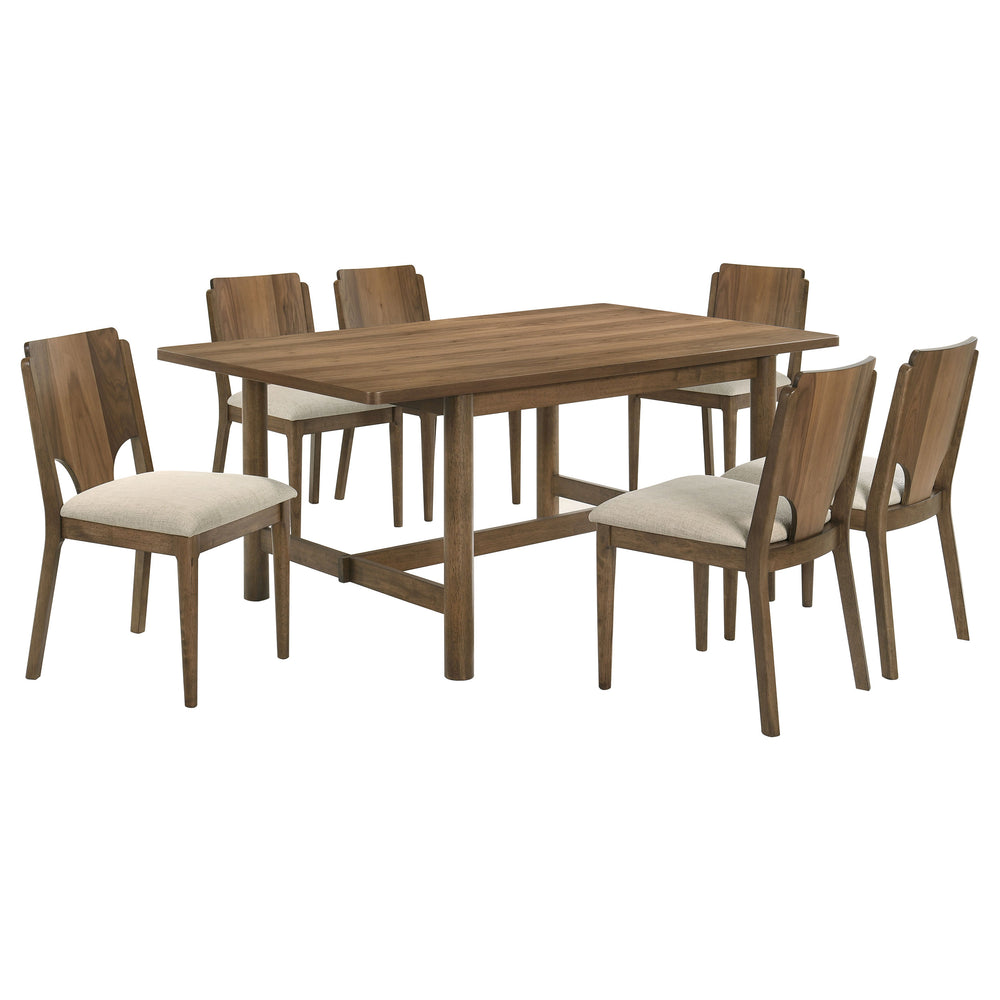 English Elm Crispin 7 Piece Rectangular Dining Set with Ivory Upholstered Chairs for Six B062S01723