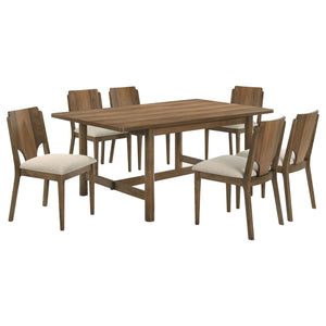 English Elm Crispin 7 Piece Rectangular Dining Set with Ivory Upholstered Chairs for Six B062S01723