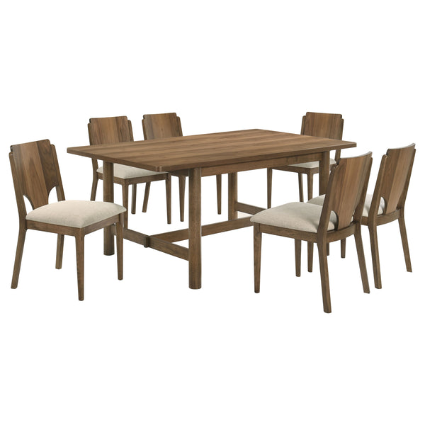 English Elm Crispin 7 Piece Rectangular Dining Set with Ivory Upholstered Chairs for Six B062S01723