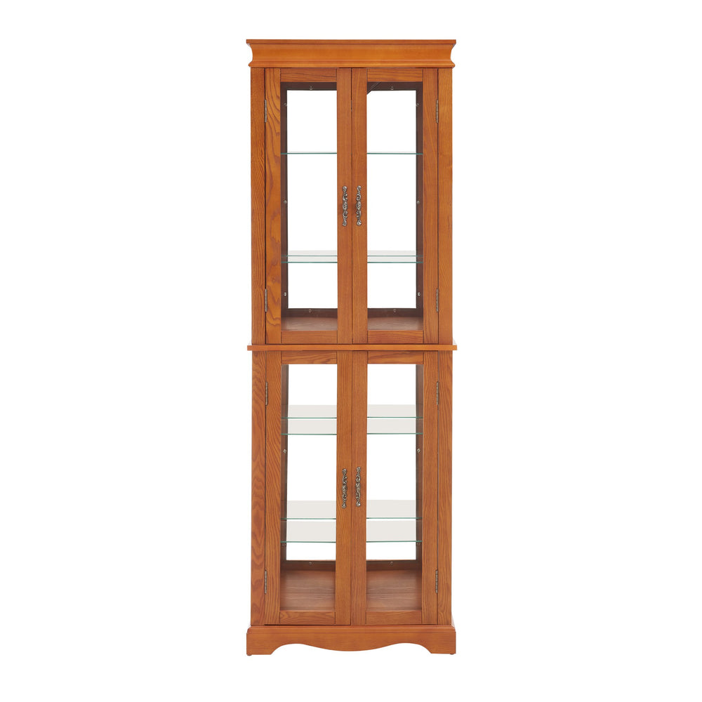 English Elm Lighted Glass Curio Cabinet With Wood Frame – Elegant Display For Wine, Collectibles & Décor – Bulb Included W1758P300133