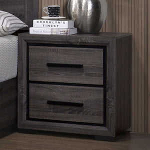 English Elm Gray Smoky Nightstand 2-Drawer Modern Bedside Table with Two-Tone Black Trim and Paper Veneer, 23.6"W x 16.4"D x 24.75"H B011P222864