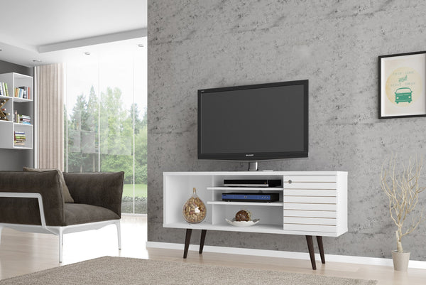 English Elm Liberty 53" Modern White Tv Stand With Mid-Century Design, Storage Cubes, And Cable Management B365P398347