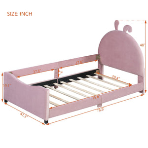 English Elm Twin Velvet Daybed with Sculptural Rabbit Ear Headboard for Kids or Guest Rooms Pink N737P380205H
