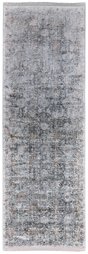Feizy Rugs Sarrant Luxurious Machine Made Viscose/Polyester Distressed Rug With Traditional Medallion Design Gray,Silver,Tan Viscose,Polyester 9193965fsnd000i8c