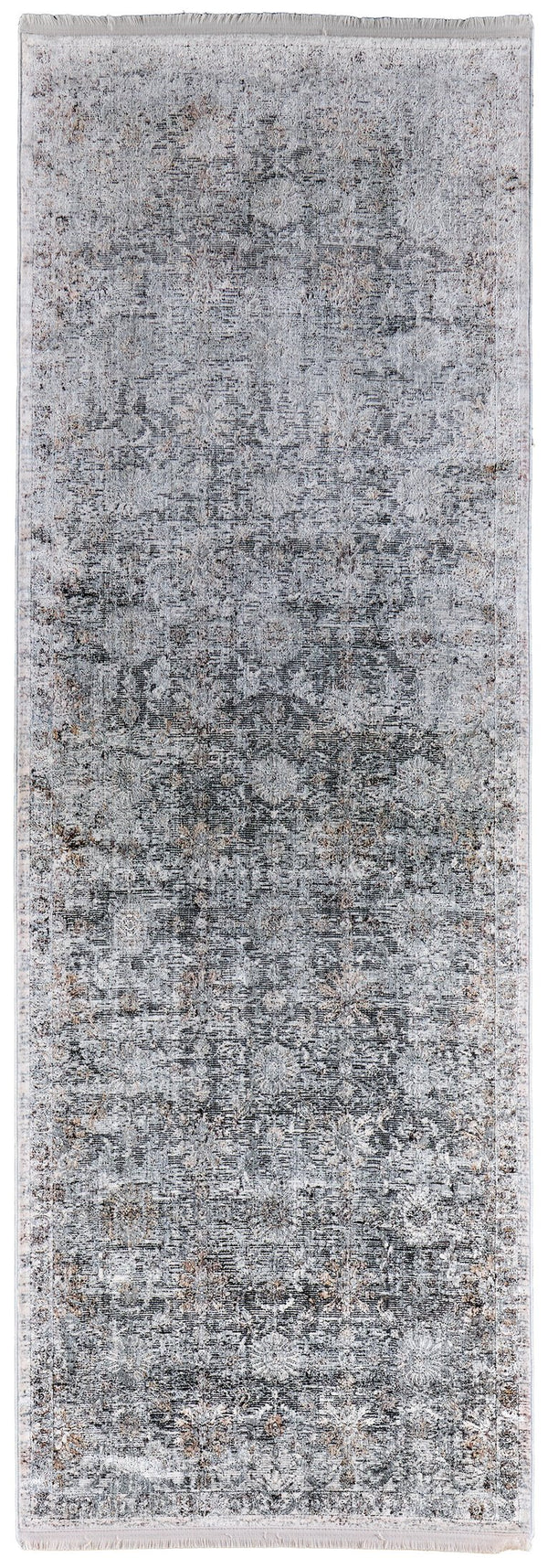 Feizy Rugs Sarrant Luxurious Machine Made Viscose/Polyester Distressed Rug With Traditional Medallion Design Gray,Silver,Tan Viscose,Polyester 9193965fsnd000i8c