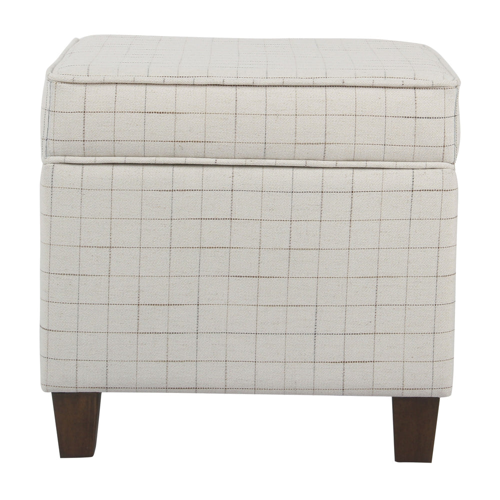 English Elm Wooden Grid Fabric Storage Ottoman with Tapered Walnut Legs for Living Room B056P417123