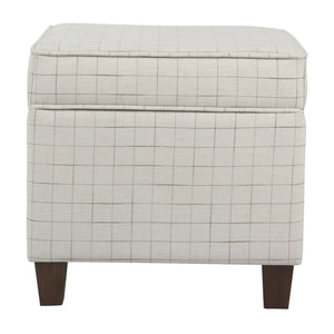 English Elm Wooden Grid Fabric Storage Ottoman with Tapered Walnut Legs for Living Room B056P417123