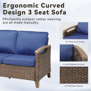 English Elm 73.6" Outdoor Pe Rattan Sofa Deep Seating Porch Couch with Thick Olefin Cushions T3773P418187