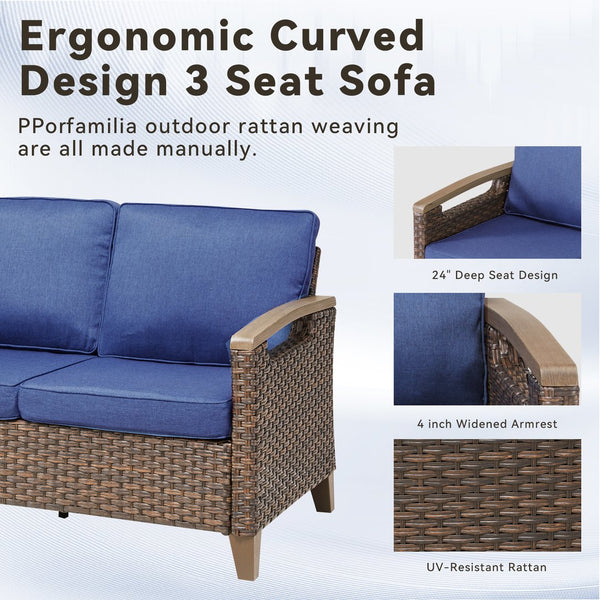 English Elm 73.6" Outdoor Pe Rattan Sofa Deep Seating Porch Couch with Thick Olefin Cushions T3773P418187