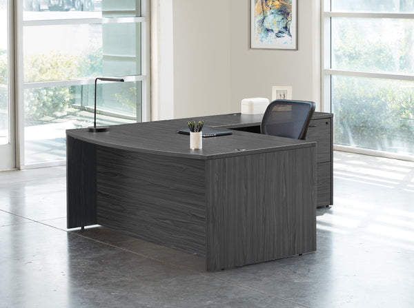 OSP Home Furnishings Napa Bow Top L Shape Executive Desk Ergonomic Home Office Workstation Corner Layout NAPSGW-TYP8