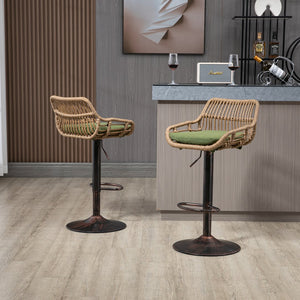 English Elm Modern Swivel Bar Stools Set of 2 Adjustable Counter Height Chairs with Linen Seat Vintage Gold Frame Green W39594822