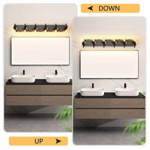 English Elm Farmhouse 6-Light Vanity LED Wall Sconce in Brushed Black with Glass Shades — Modern Rustic Bath Light 40.6" W1340P353042