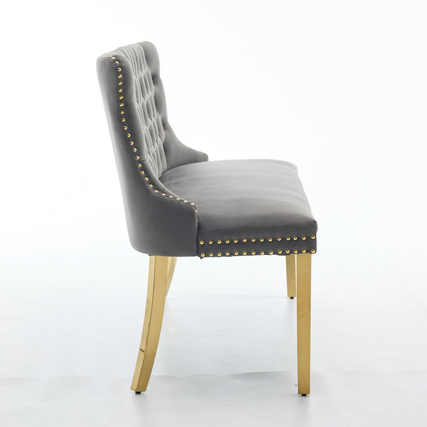 English Elm Velvet Wingback Dining Bench Tufted Two Seat Mid Century Modern Brushed Steel Base Gray W1143P406978