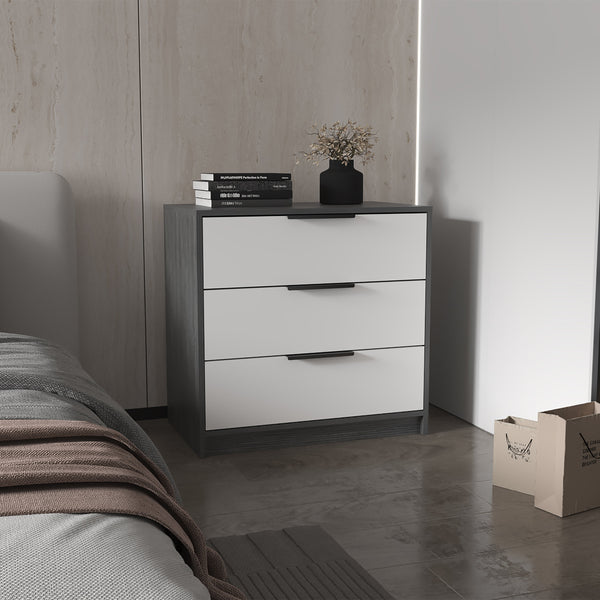 English Elm Smokey 3-Drawer Dresser in Oak & White Finish — Compact, Stylish Storage for Bedroom or Office Spaces B06280496