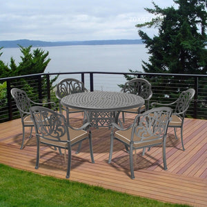 English Elm 7-Piece Cast Aluminum Patio Furniture Set With Brown Cushions – Stylish, Durable, Seats 6 People! W1710S00482