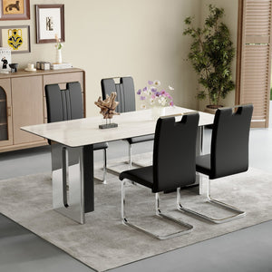 English Elm Set Of 4 Bow-Shaped Black Pu Chairs - Modern Elegance For Dining, Office, And Lounge Spaces W3226P279082-GIGA