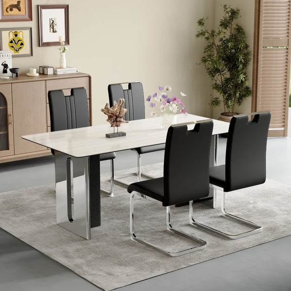 English Elm Set Of 4 Bow-Shaped Black Pu Chairs - Modern Elegance For Dining, Office, And Lounge Spaces W3226P279082-GIGA