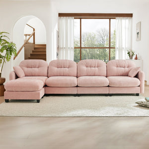 English Elm Modular Sectional Sofa With Ottoman - Soft Chenille, Ergonomic Design For Cozy Living Rooms & Nooks W714S01392