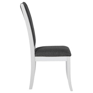 English Elm Tyler Round Dining Set Seats Six with High-back Upholstered Chairs in Pearl White B062S01800