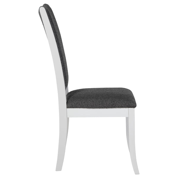 English Elm Tyler Round Dining Set Seats Six with High-back Upholstered Chairs in Pearl White B062S01800