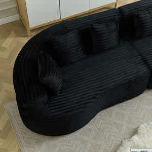 English Elm Curved Chenille Sectional Sofa Deep Seat Cloud Cushions Four Seater Modern Living Room Black W3505P456572