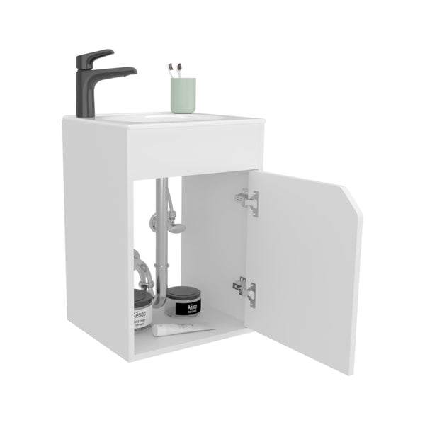 English Elm FM Wall-Mounted Belle Bathroom Vanity with Built-In Sink, Floating Design, Soft-Close Door, Sleek Storage Solution White 26 L x 19 W x 11 H B128P335851