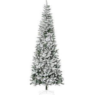 English Elm Artificial Snow Flocked Slim Pine Tree 9 Foot Tall with 1084 Realistic Branch Tips T3971P419891