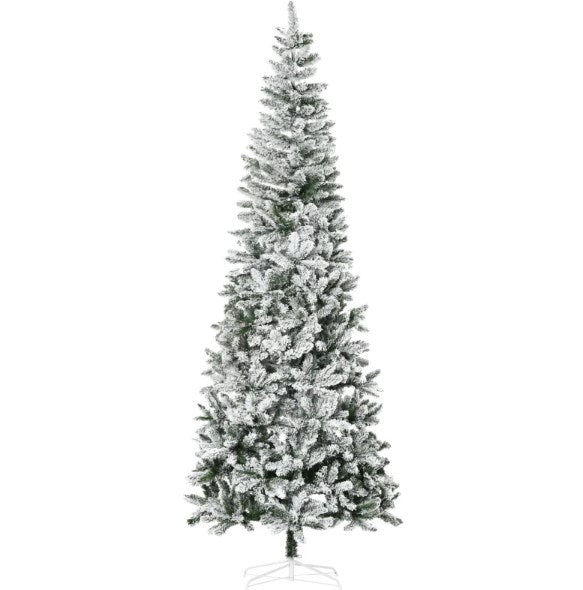 English Elm Artificial Snow Flocked Slim Pine Tree 9 Foot Tall with 1084 Realistic Branch Tips T3971P419891