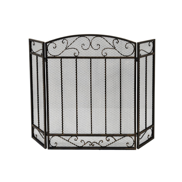 English Elm Christopher Knight Home® - FIRE Decorative Iron Fireplace Screen with Durable Mesh Shield and Classic Curved Frame for Safety and Style Black+Gold 65184.00