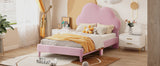 English Elm Twin Size Upholstered Cloud-Shape Bed ,Velvet Platform Bed With Headboard,No Box-Spring Needed,Pink