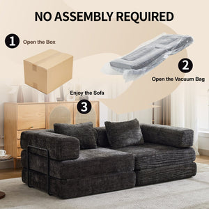 English Elm Compression Convertible Floor Sofa Bed - Flexible Modular Chenille Loveseat For Small Spaces, No Assembly! W3723P345650