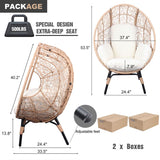 English Elm 2 Pieces Patio Pe Wicker Egg Chairs Model 3 With Natural Color Rattan Beige Cushion