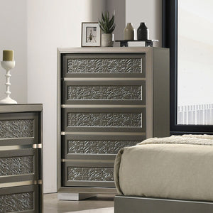 English Elm Contemporary Chic Five-Drawer Chest with Chrome Legs, High-Gloss Coating, Smooth Modern Design Dark Gray 37 L x 22 W x 54 H B2741P369859