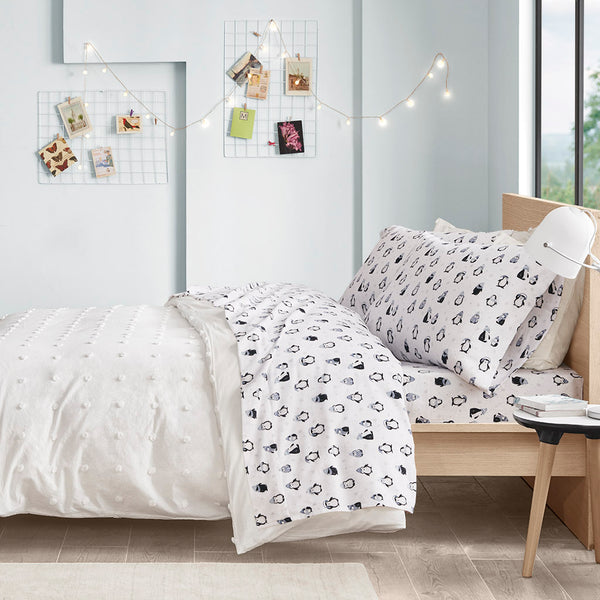JLA Home Intelligent Design - 100% Cotton Flannel Sheet Set – Ultra-Soft 135gsm Pigment Print for Warmth, Breathable Comfort & Lasting Color Blue Penguins ID20-1757