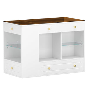English Elm Closet Elegant walk-in island with glass display top, 6 drawers and open shelves for organized storage White 39.76 L x 17.32 W x 12.2 H N733S304513K