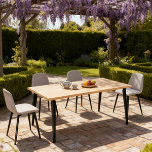 English Elm 63-Inch Farmhouse Industrial Dining Table Set With 4 Beige Chairs - Rustic Charm For Dining & Patio W2699S00065