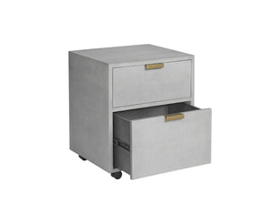 Sunpan Jiro File Cabinet in Grey Shagreen - Stylish, Mobile Storage Solution with Antique Brass Accents