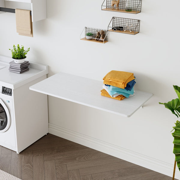 English Elm Laundry Room Wall Mounted Fold Down Table Steel Brackets Eco Wood Space Saving W3875P373145