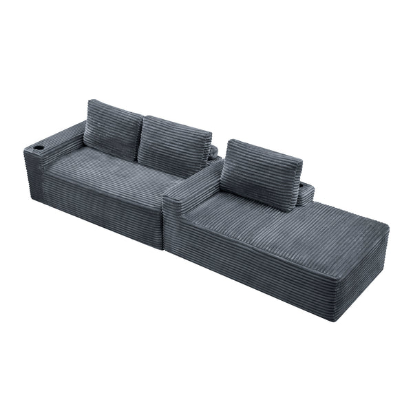 English Elm 104 Inch Corduroy Modular Sectional Sofa Deep Cushioned L Chaise for Living Room W5515S00024