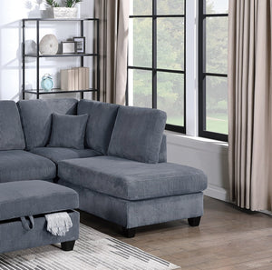 English Elm Contemporary 3pc Sectional Set with USB Charging, Corduroy Upholstery, Storage Ottoman & Pillows Dark Gray 76 L x 35 W x 17 H B011S01241