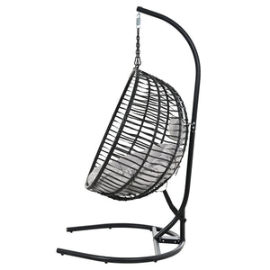 English Elm U_style Wicker Hanging Egg Chair with Stand Hdpe Cocoon Swing for Balcony Garden Black+ Gray N711P389503E