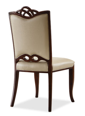 English Elm Regent Wood Vegan Leather Dining Chair Cream Set of 2 — Solid Beech Frame, Foam-Padded, Walnut Finish, 300 lb Capacity, Fully Assembled B365P397807