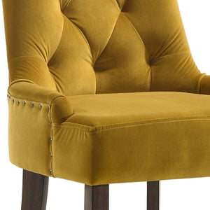 English Elm Yellow Tufted Back Side Chairs Set of 2 — Plush Upholstery, Nailhead Trim, Espresso Legs, Elegant Comfort B062P185679