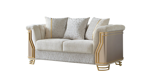 English Elm Chateau Three Piece Living Room Sofa Set Cream Upholstery Gold Steel Legs Glam B009S02179