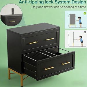 English Elm Multi-functional Nordic Filing Cabinet White Two Drawer Gold Handle Home Office Storage Black T3971P449965