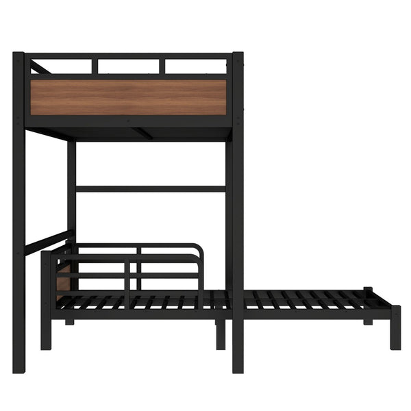 English Elm Twin Xl Metal Bunk Bed - Versatile Walnut Loft Bed With Guardrails For Safe, Space-Saving Living W1580S00225-GIGA
