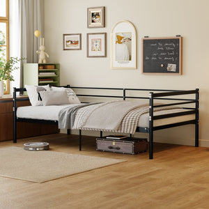 English Elm Children's Metal Loft Bed with Wraparound Guardrail Sofa Frame Matte Black Finish W3752P464553