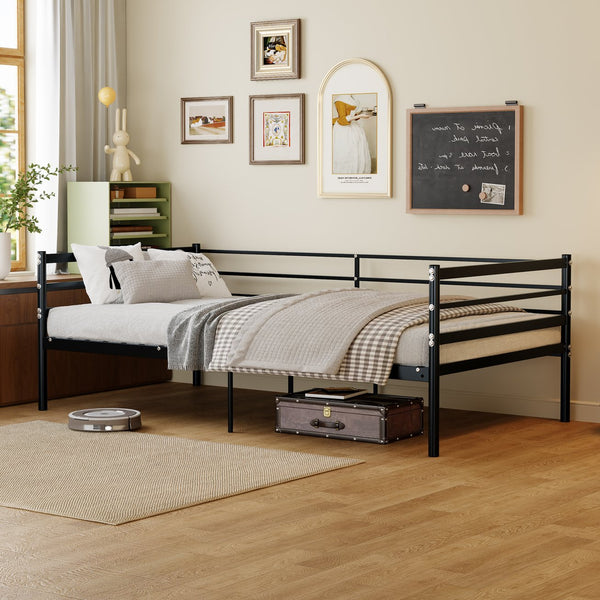 English Elm Children's Metal Loft Bed with Wraparound Guardrail Sofa Frame Matte Black Finish W3752P464553