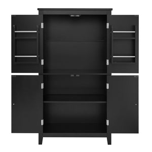 English Elm Elegant Bathroom Floor Storage Cabinet with 4 Doors, Adjustable Shelves, Anti-Tip Design, 28"L x 15"W Black N725P188461B